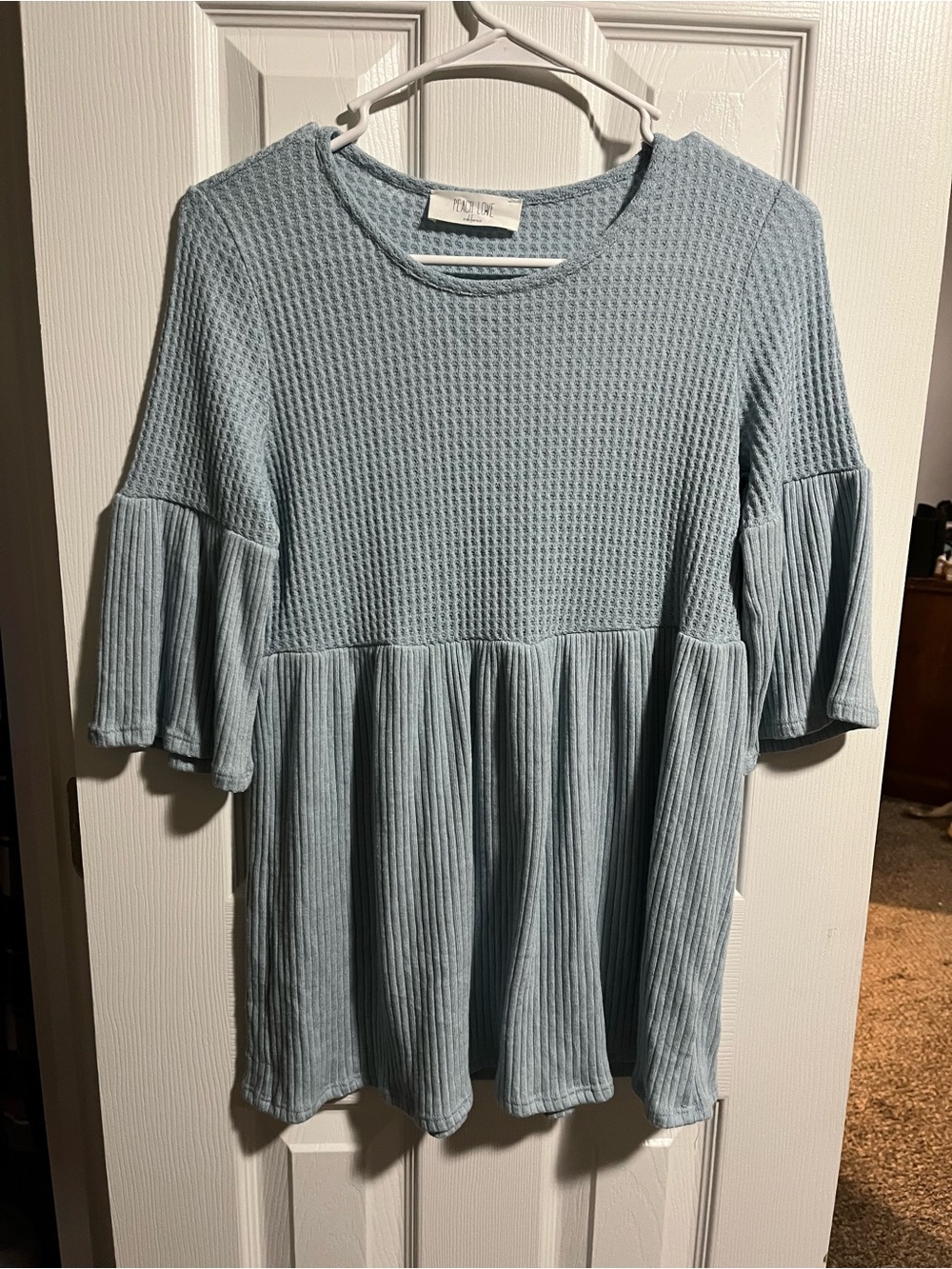 Peach Love California Light Blue Waffle Knit Babydoll Tunic